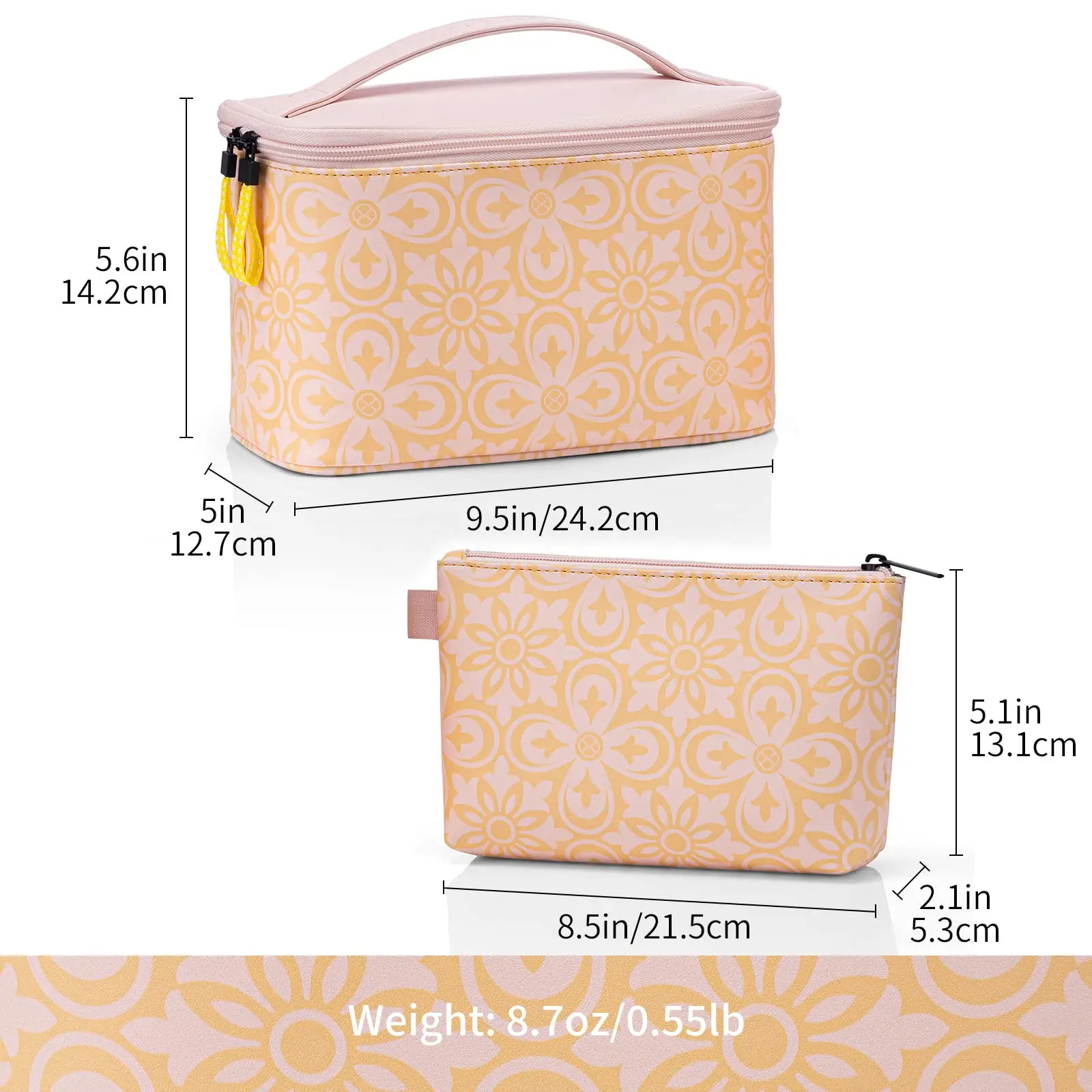 New Custom Leather Waterproof Cosmetic Bag Floral Pu Leather Cosmetic Bags Large capacity Makeup Organizers