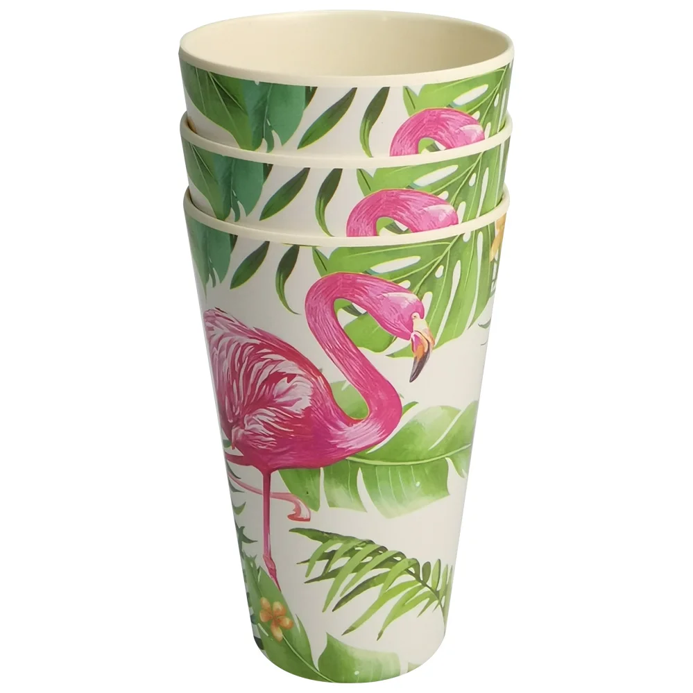 Flamingo Palm Leaf Design Sublimation Logo Bamboo Fiber Melamine Cup Tumbler