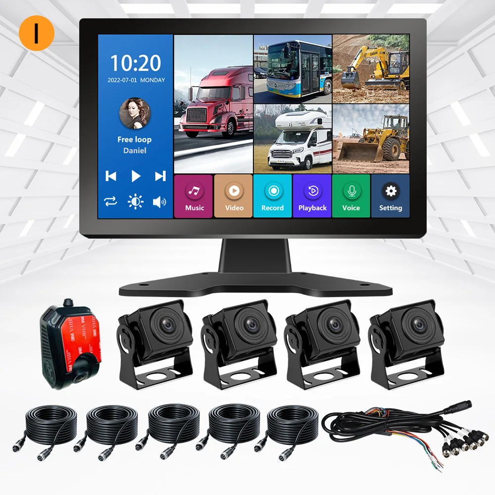 Universal Split Screen Quad Touch Monitor 360 Truck Ai Bsd Blind Spot Detection System 4k Recording Kit for Heavy Vehicle Crane