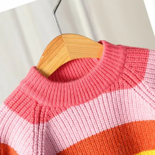 
Baby Kids Girls Rainbow Pullover Sweater Jumpers Cardigans Striped Knitting Tops 