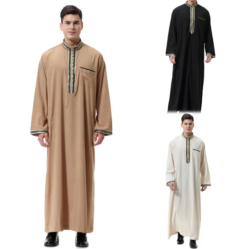 
Custom Logo Muslim Abaya New Design Men Thobe Fashion Islamic Clothing Style Men Polyester Thobe 