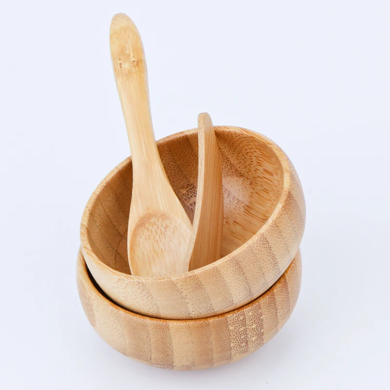High Quality Custom Logo Natural Durable Bamboo Wood Mask Bowl Spoon Set Cosmetics Tools
