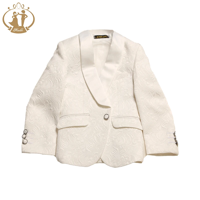 NIMBLE Jacquard Fabric 3 Pieces Ivory Boys Formal Wedding Tuxedo Dress Suits Blazers Gentleman Jack Clothing Kids Clothes Sets