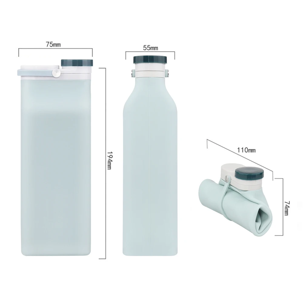 Метка частного назначения логотип LFGB 600ml термос для хранения еды класс Расширяемый Складной подходит для путешествий и занятий спортом питьевой силиконовая бутылка для воды