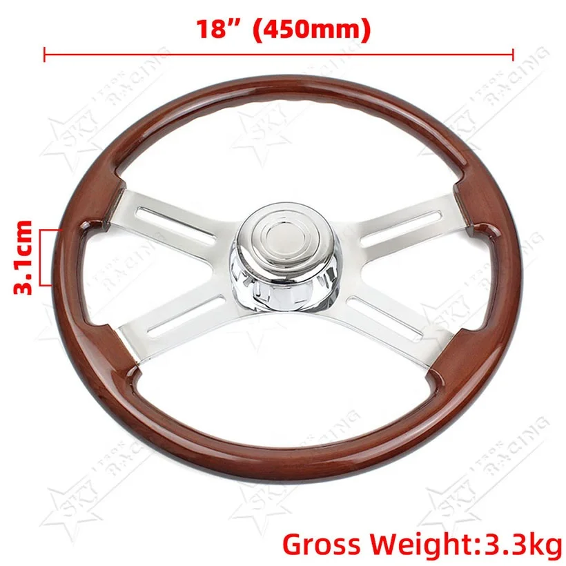 18 Inch 450mm 4 Spokes 18inch Wood Semi Trailer Semi-Trailer Wooden Truck Steering Wheel for Freightliner Kenworth Peterbilt