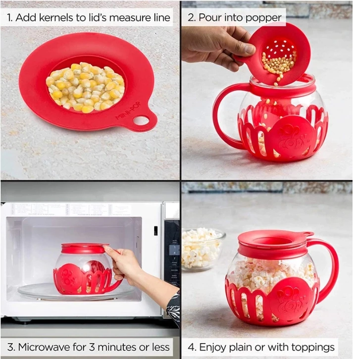 2.25qt Microwave Micro-pop Popcorn Popper Borosilicate Glass Round Microwave Popcorn Popper For Microwave Use Hot Air Popcorn