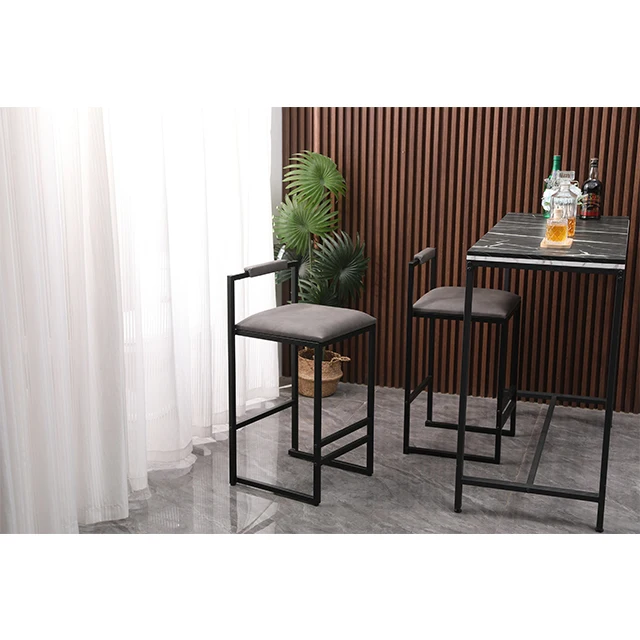 Dining Chair Black Metal Bar Stools Cushion Seat and Backrest, Stool Bar Pub cafe Kitchen Bar Counter Stool with Footrest