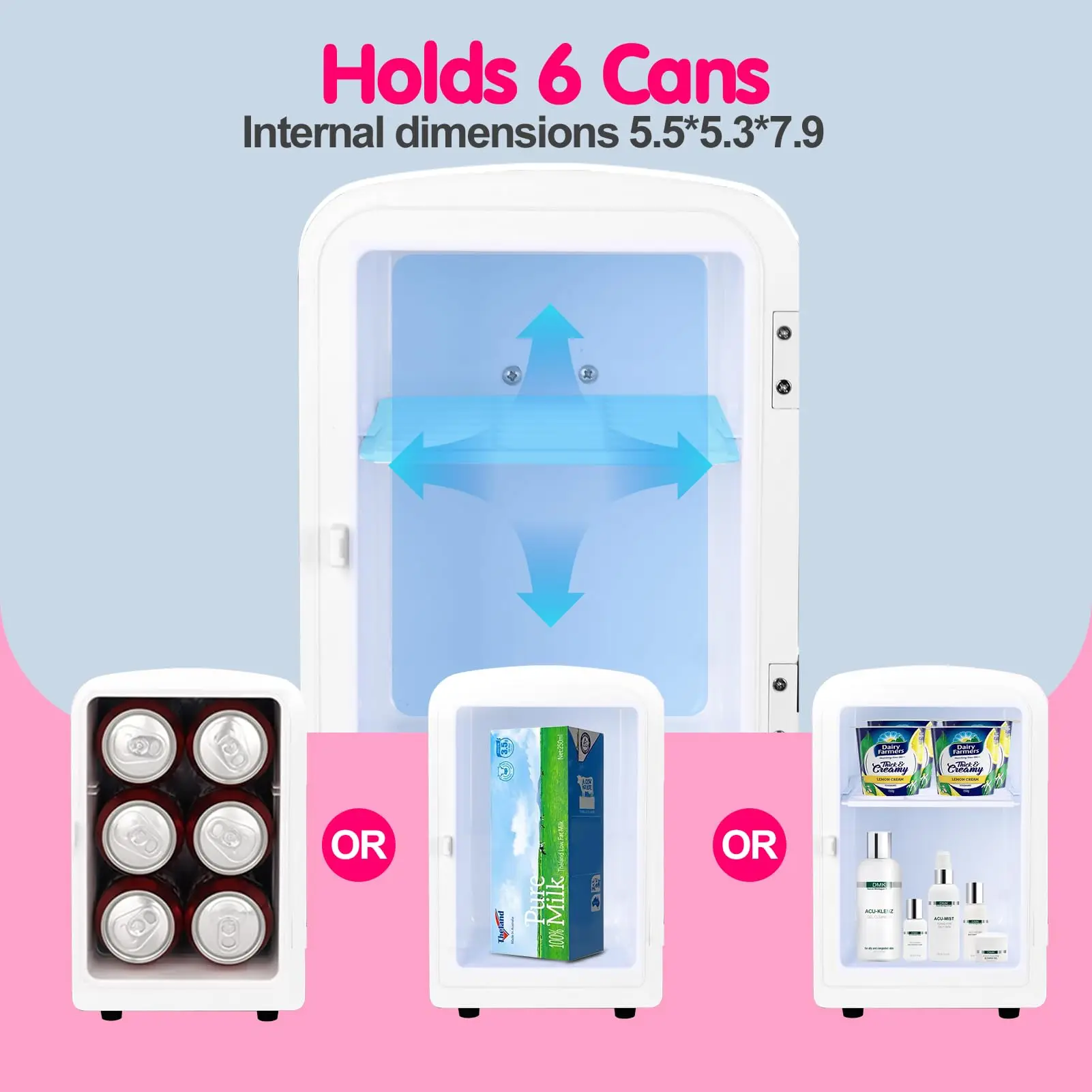 mini fridge 4 L /6 can electric cooler and heater for food, beverage, skin care and cosmetics -