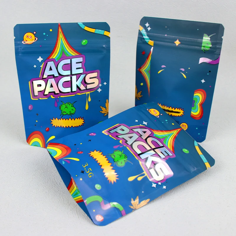 35g Glossy Print Matte PET Material Custom Printed Mylar Bag Shape Stand up Food Pouch Smell Proof with Die Cut Zipper