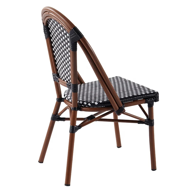 Black White French Style Modern Patio Restaurant Set Furniture Outdoor Cafe Bistro Rattan Chair