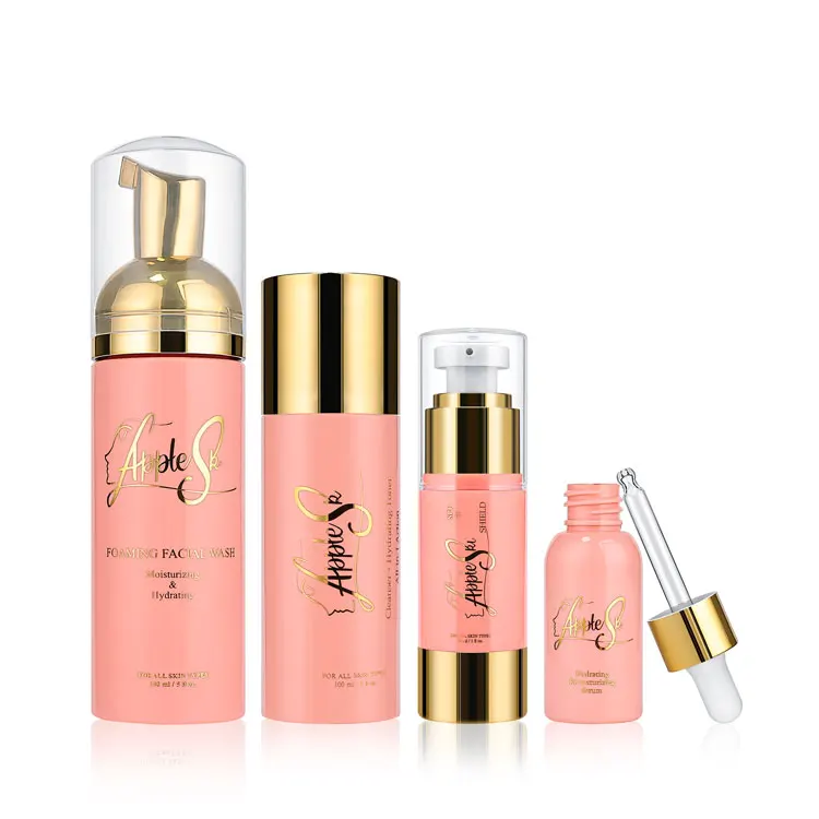 30 100 150 ml pink plastic skincare packaging facial foam cleanser bottle set airless plastic cosmetic toner bottle