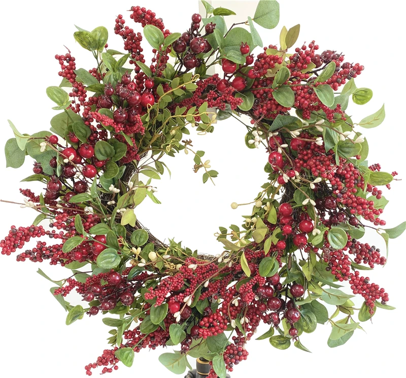 Christmas wreath with red berry and eucalyptus factory directly sell multicolor orchid soap flower head