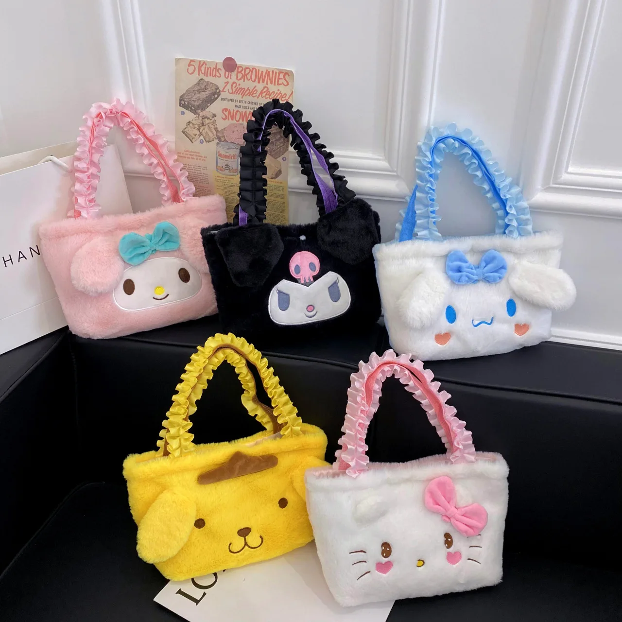 Kuromi My Melody Figure Kuromi Plush Backpack Kids Backpack Soft Plush Handbag Cartoon Plush Bag for girl