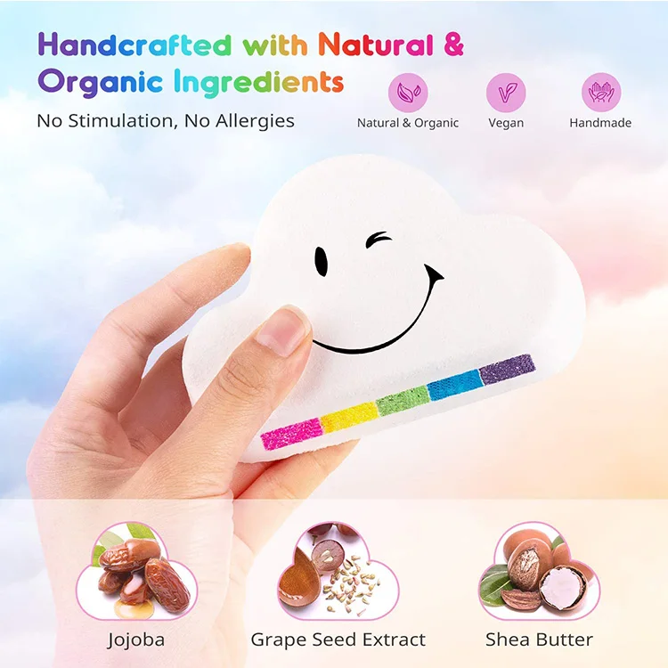 
Perfect Christmas Natural CBD Oil Colorful Shea Butter Vegan Organic Hemp Rainbow Cloud Bath Bombs Gift Set 