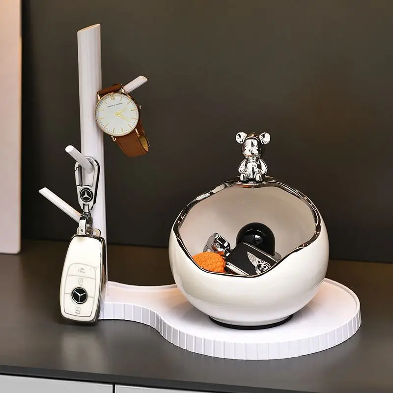 Creative Silver Ceramic Desktop Organizer Bowl Keyring Holder Handicraft Luxury & Minimalist Home/Office Decoration