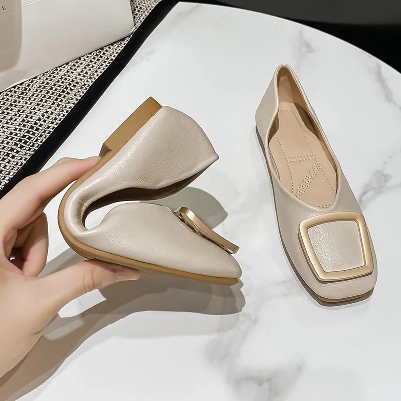 Custom Design Woman Apricot&Green Heelless Lightweight Soft Slip-on Lady Flat Shoes