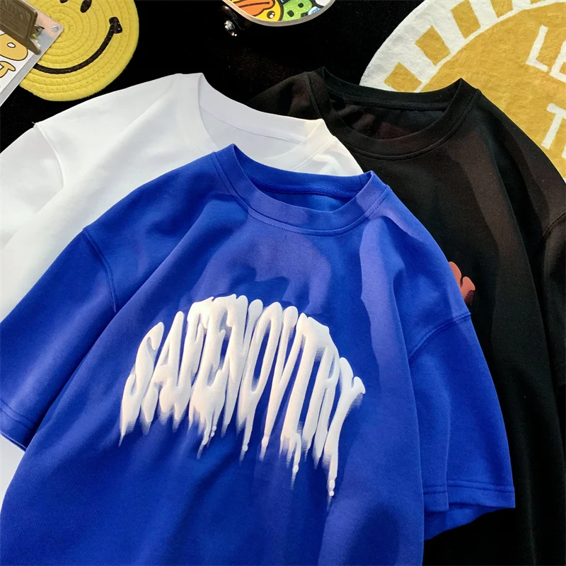 Wholesale Sublimation Blank Plain Cotton Tshirts Oversized Embossed Puff Printing Unisex T-shirt Clothing Manufacturers Custom