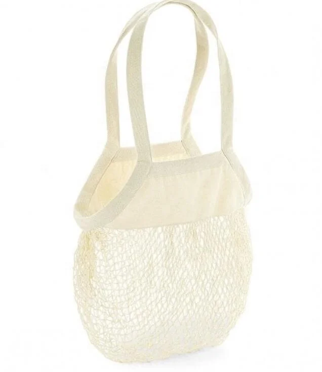 100% Cotton Mesh Produce Bags with Long Handle, Organic Washable Shopping String Net Tote Bag