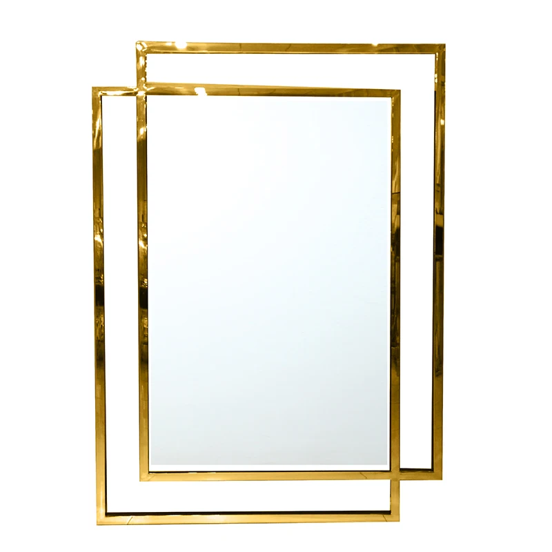 luxury design wall mounted decorative metal gold large square stainless steel frame wall mirror for living room