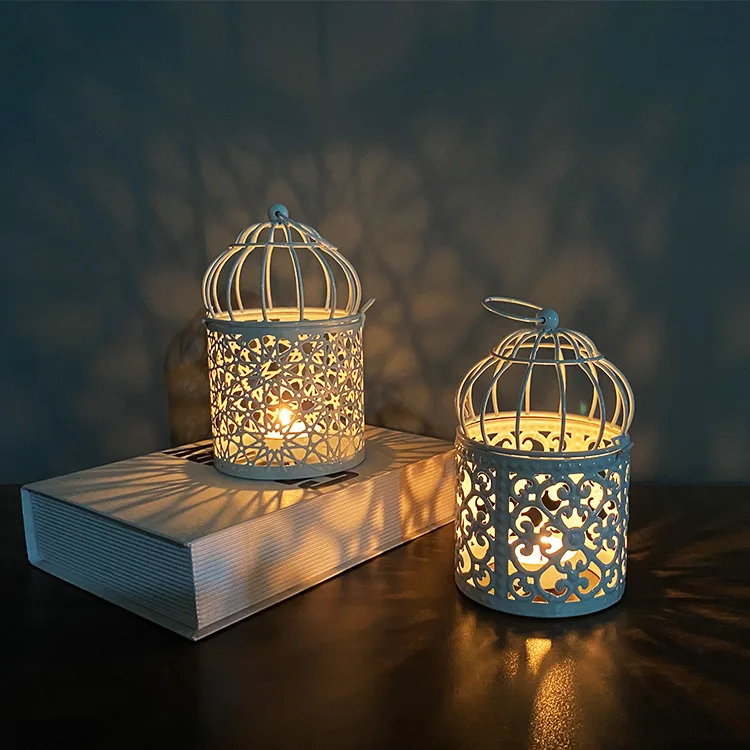Home Decoration Modern Nordic Minimalist Geometric Gold Bird Cage Candle Holder white Candlesticks