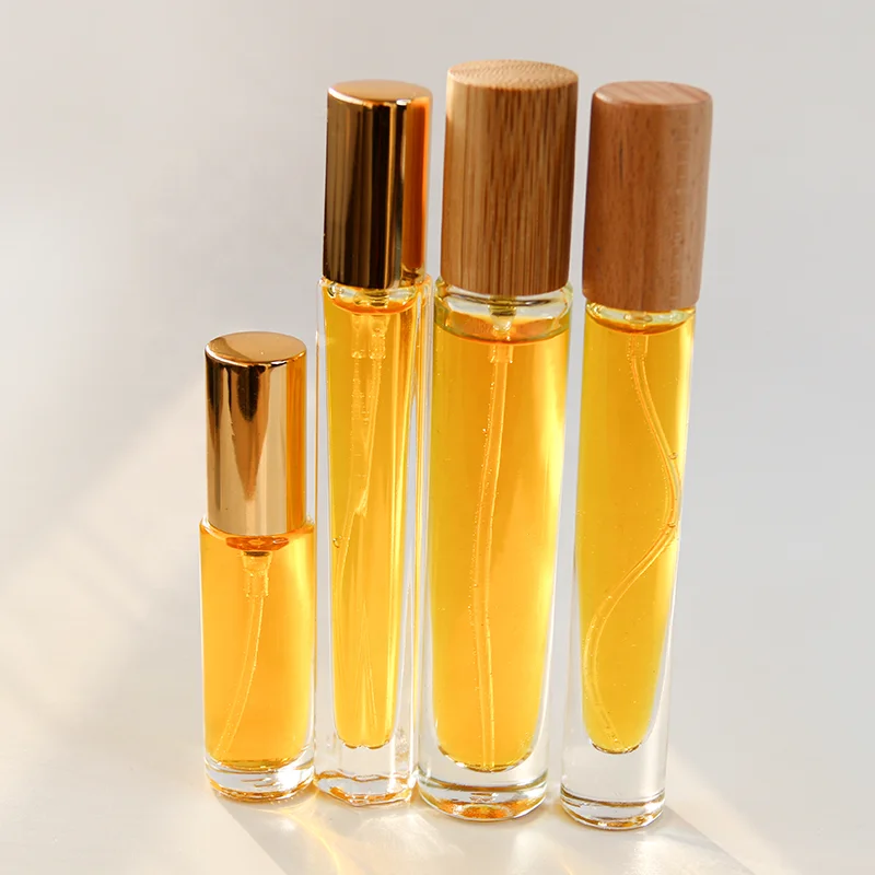 5ml / 10ml / 15ml Screw refillable perfume empty bottle high quality clear perfume bottle with wooden cap