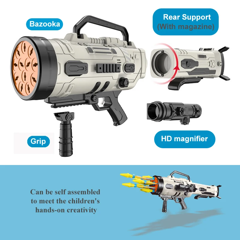 High Quality Assemble 12 EVA Soft Bullet Burst Electric Cannon Safe Shooting Rocket Launcher Plastic Gun Toy for Kids