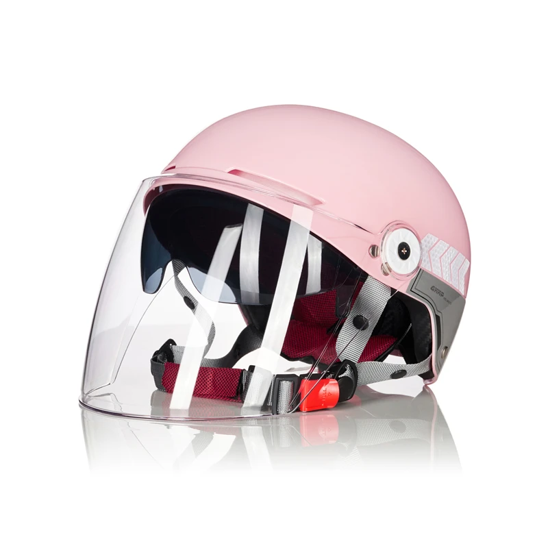 Adult Pink 3/4 Open Face Electric Bicycle Helmet Retro Vintage Bike Motorcycle Helmet for Scooter Cruiser