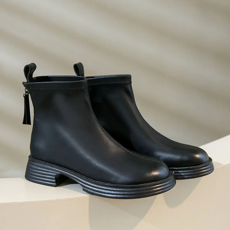 Soft Leather Female Thick Bottom Short Martin Winter Shoes Leather Upper Flat Heel High Quality Brand Women Ankle Boots