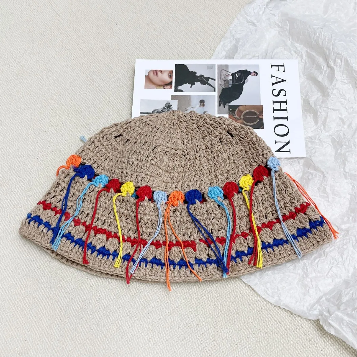 Ethnic Style Handmade Casual Caps Crochet Fisherman Cap Knitted Crochet Bucket Hat