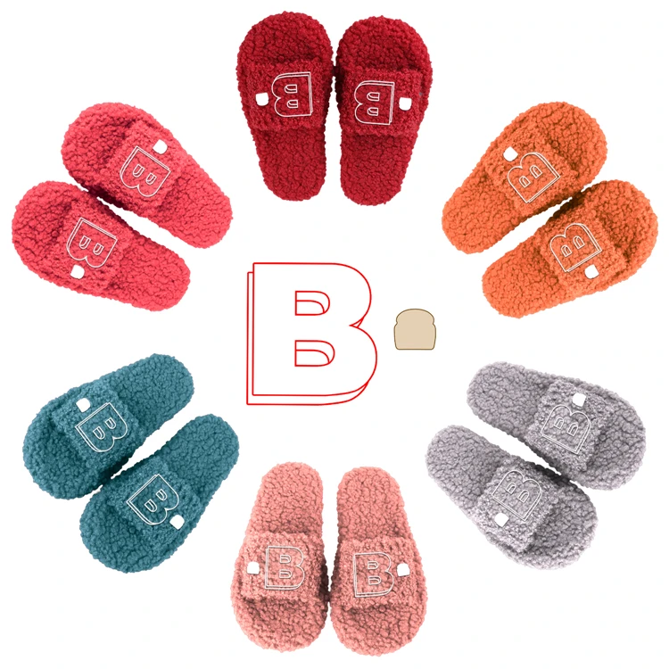 Wholesale Custom Logo embroidery High-Quality PVC Customized woman Slippers fuzzy fur women sandals sandalias mujer