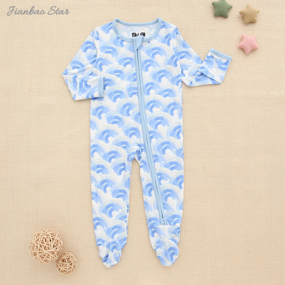 New Release Infants Body Suit Zipper Jumpsuits Bamboo Spandex Cotton Long Sleeve Lovely Printing Baby Rompers