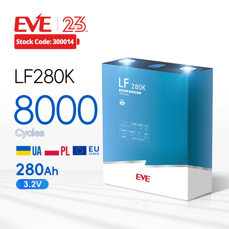 EVE Ukraine Poland LF280K 3.2V 280Ah 8000time LFP Battery Cell Prismatic Rechargeable lithium ion phosphate battery Cell lifepo4