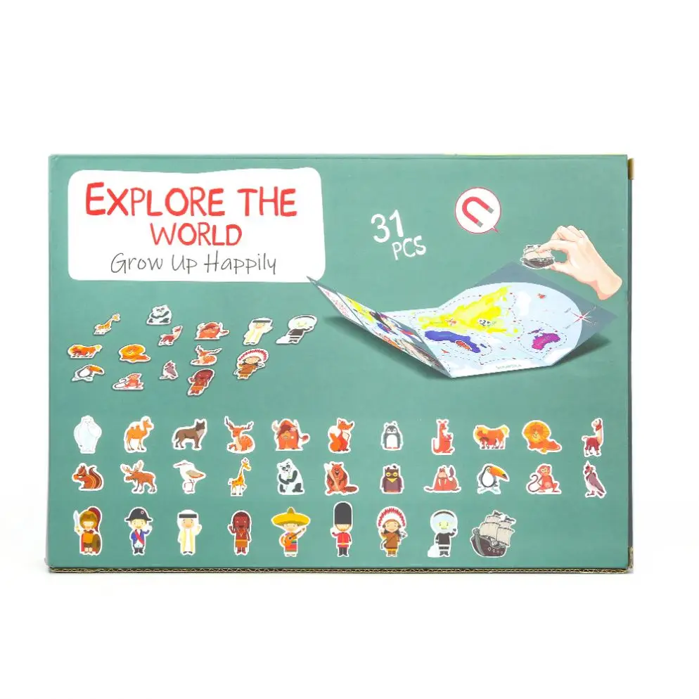 Low moq folding wild animals world map magnetic puzzle book kids