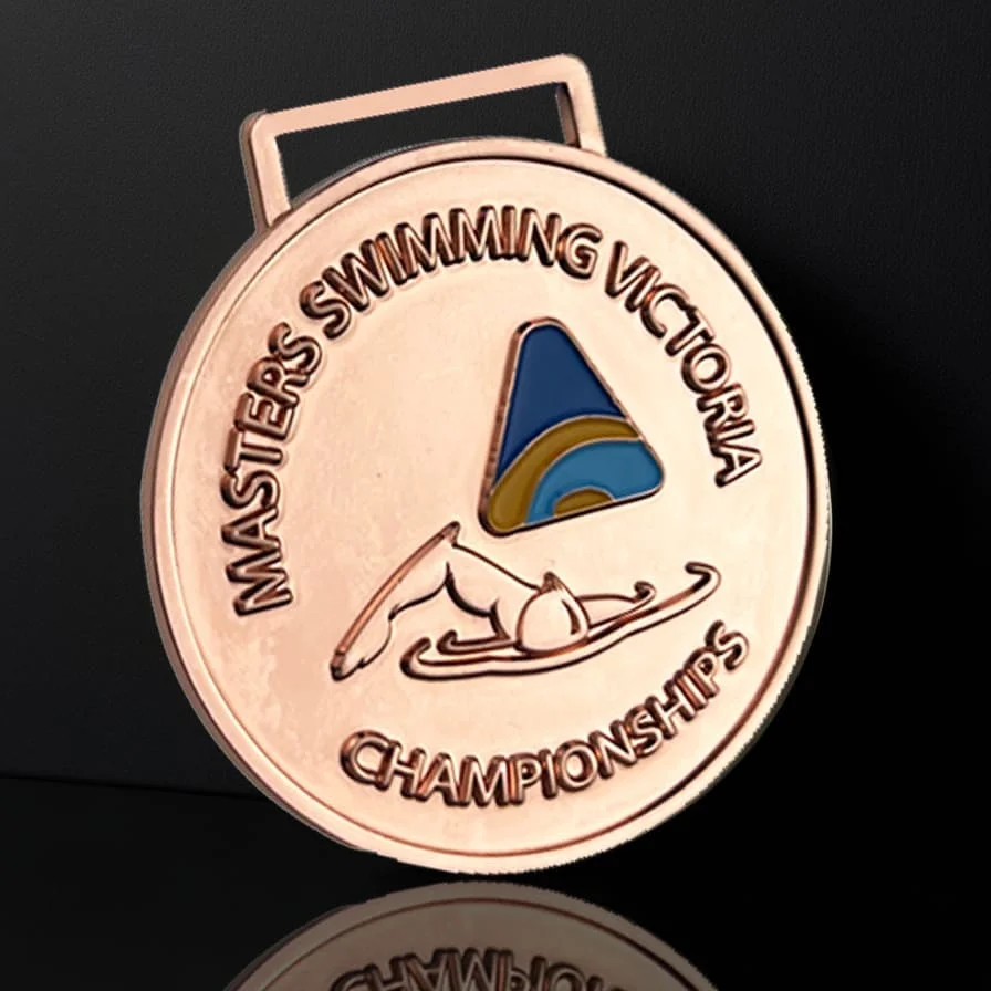 Custom Logo 3D Design Medallion With Printing Ribbon Zinc Alloy Swimming Medal