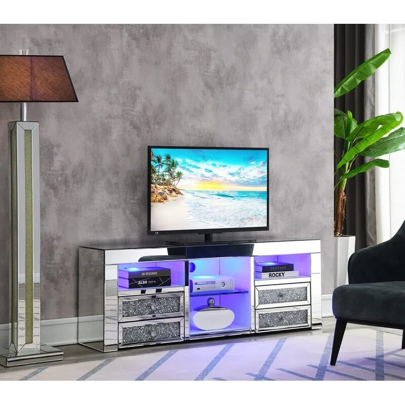 2022 new design long mirrored buffet sideboard cabinet with multi colours fireplace insert for modern living room