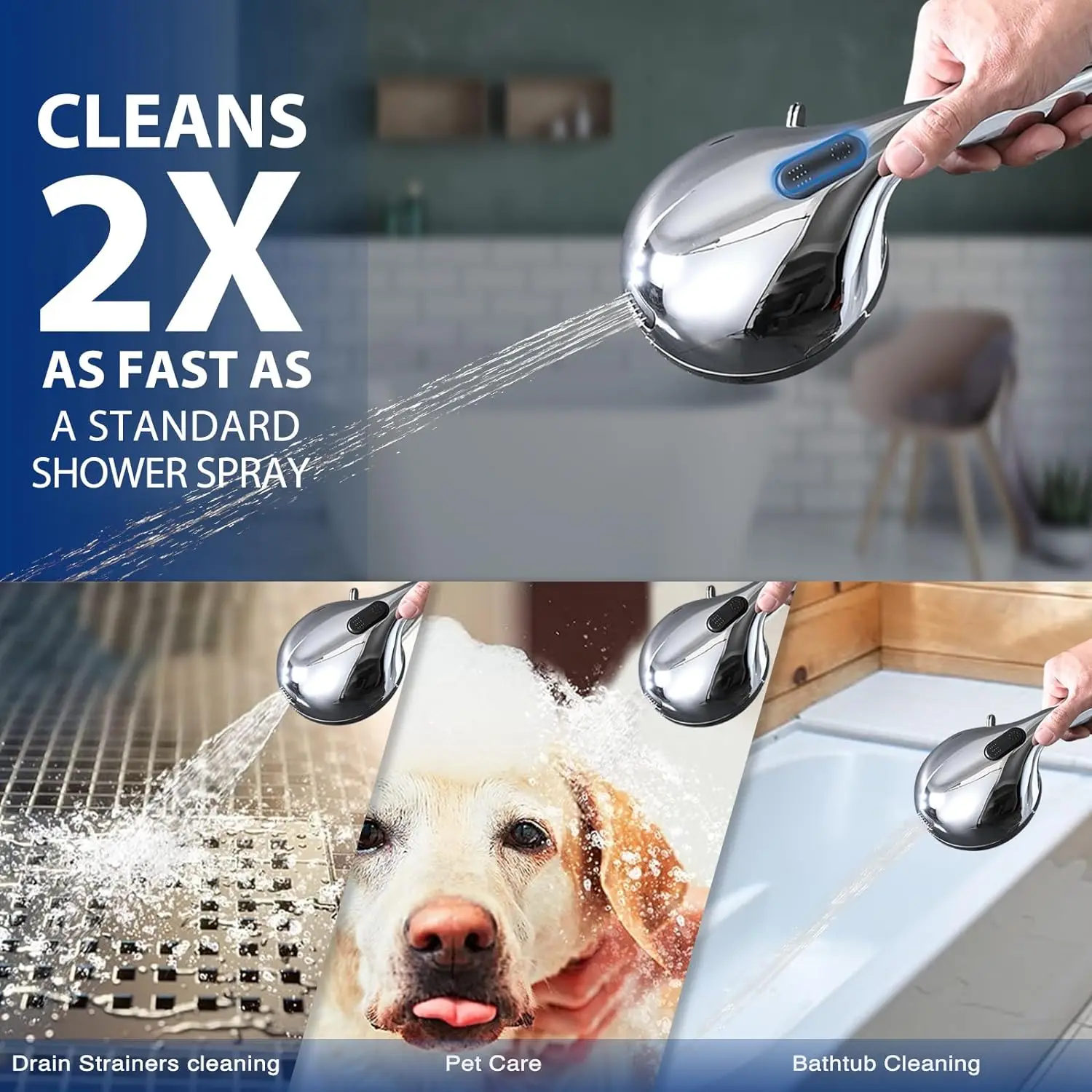 WELS watersense All Metal Tub Spout with Diverter, 10 Settings Hand held Shower , Bathtub Faucet with Sprayer Chrome