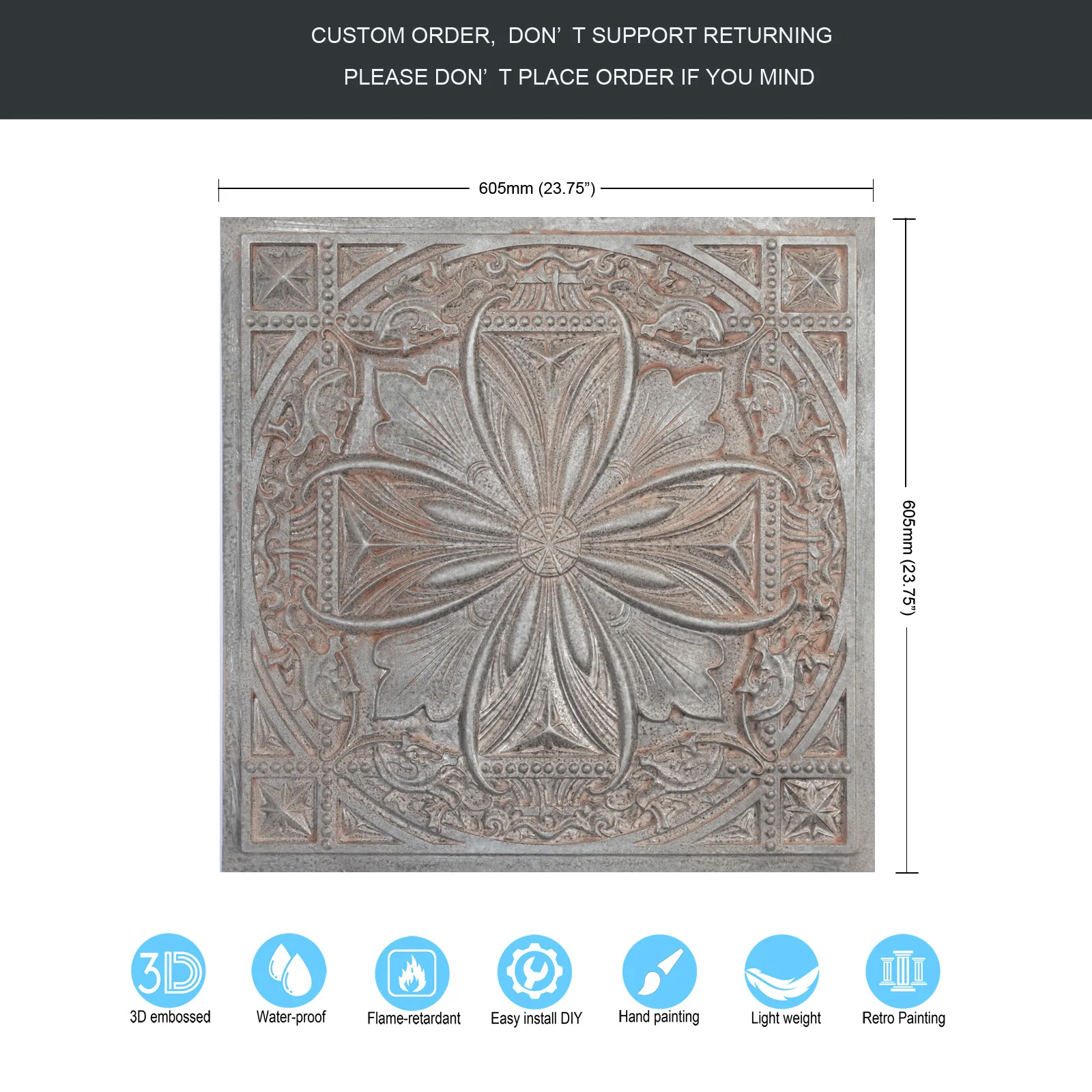 Tin ceiling tiles faux painted color night club wall panel PL10 weathered iron