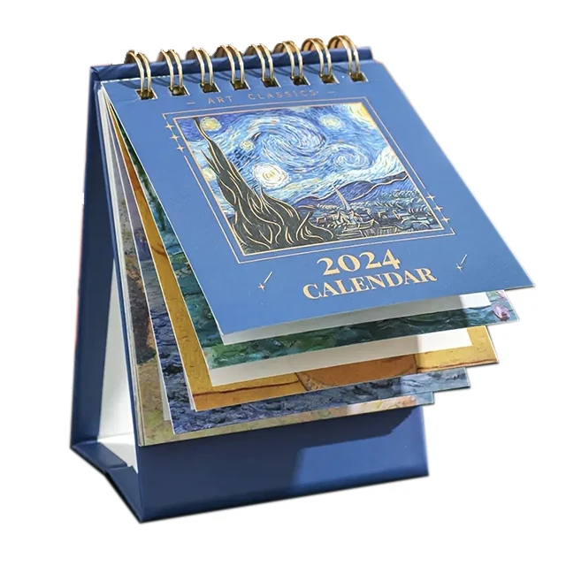 2024 Small Desk Calendar Retro Painting Table Display Calendar Planning Book 487