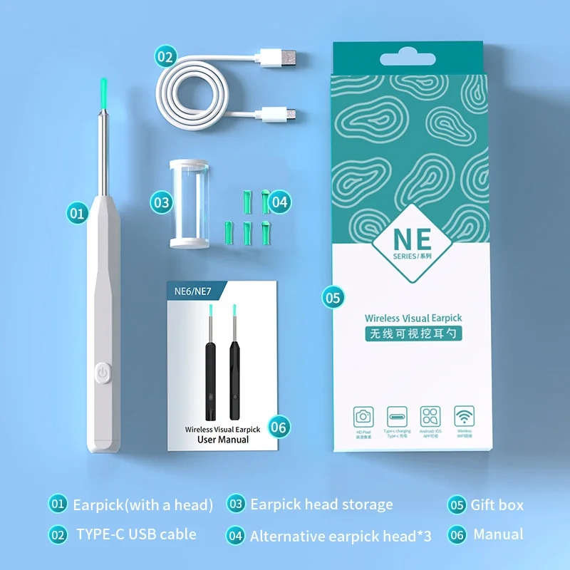 Wireless Smart Visual Ear Cleaner Otoscope WiFi Luminous Earpick Ear Wax Removal Tool With Camera Ear