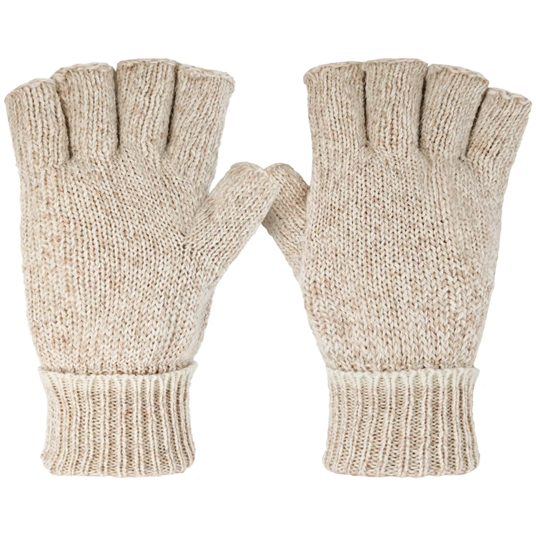 Knit Wool Ribbed Gloves Custom Half Finger Single Layer Wool Gloves For Outdoor Keep Warm