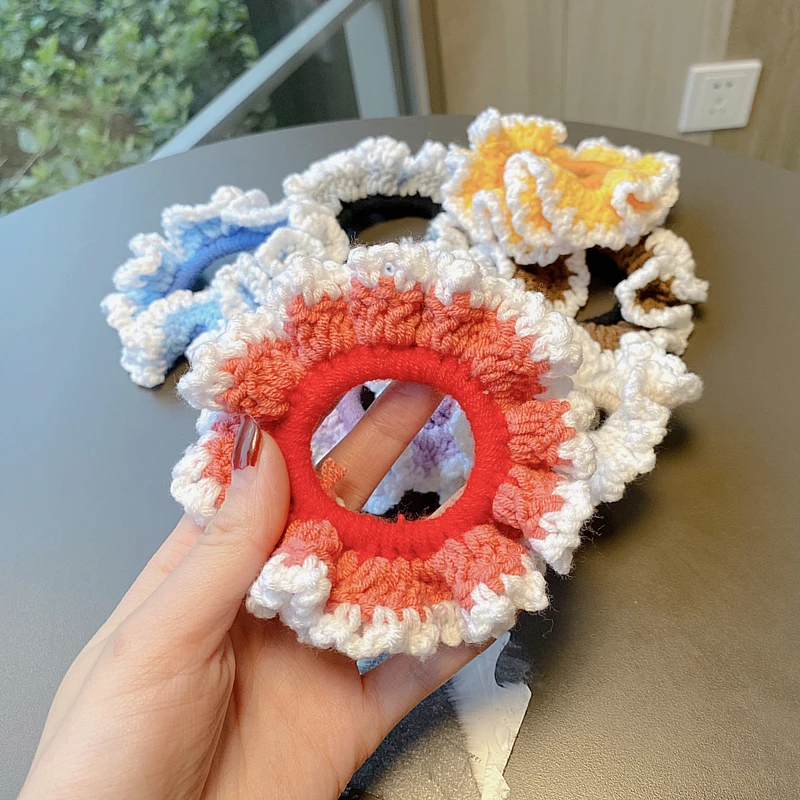 
Winter Christmas scrunchies knitted Snowflake elastic hair ties gift girls scrunchie 