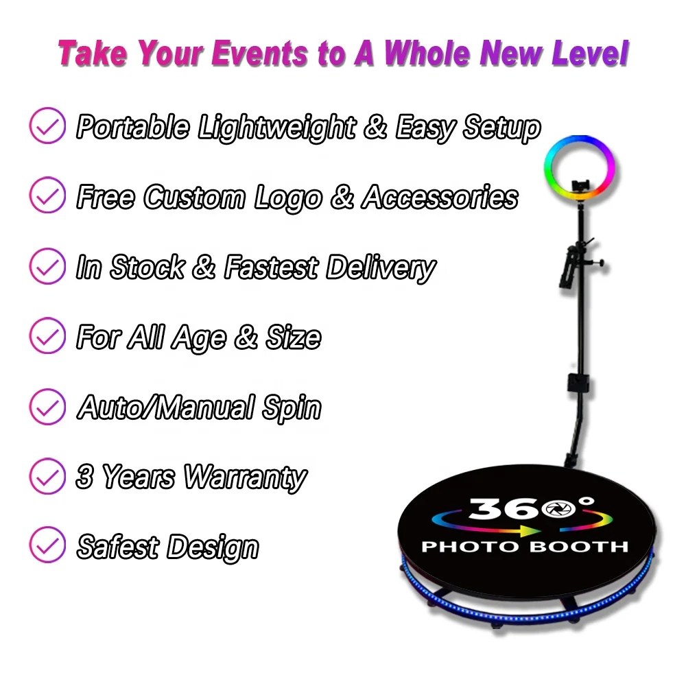 Oux New Vogue 80cm 100cm 115cm Revo Spin 360 Deluxe Led Photo Booth Enclosure Kit 360 Photo Booth with Software