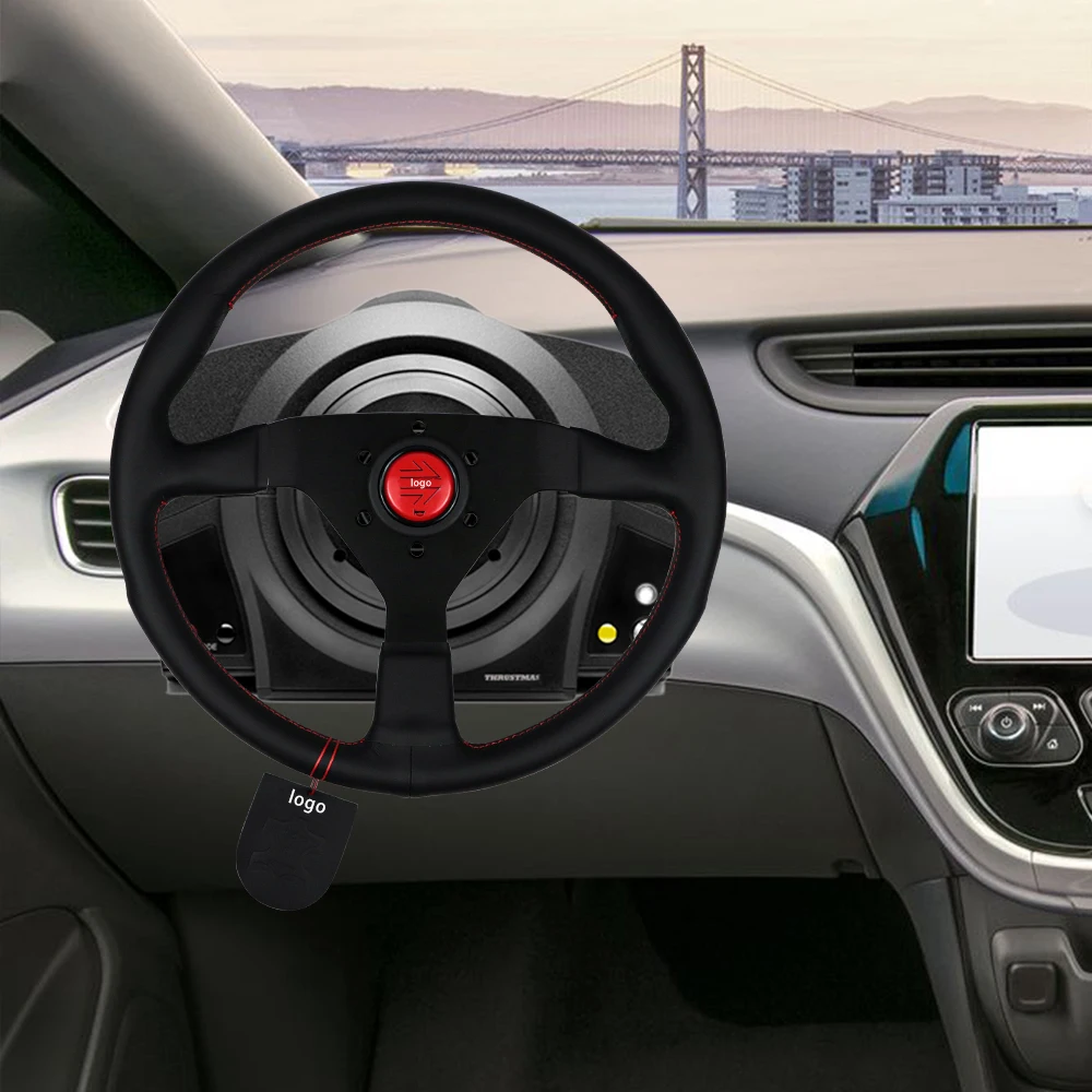 Universal Racing Steering Wheel Montecarlo Black Leather with Red Stitching Red Horn 350mm