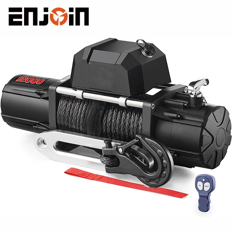 ENJOIN 12000lb. Electric Truck Winch Synthetic Rope 12V, for SUV Trailers Offroad, Waterproof, Wireless Remote