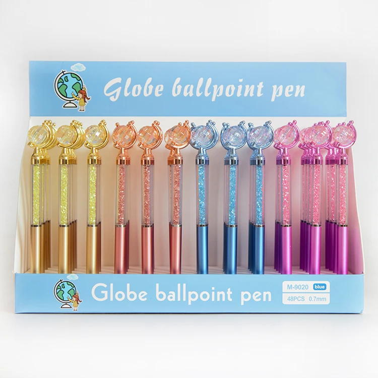 O&Q special design glitter twist ball pens with Turntable globe  decompression stationery for students college gift