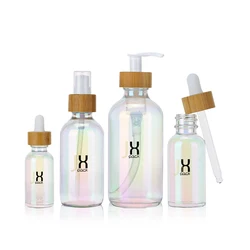 Manufacture colorful serum bottle with bamboo dropper 1oz 2oz 4oz 6oz 8oz glass cosmetic dropper bottle