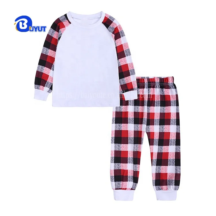 Custom kids Plaid Christmas sweatpants Pajamas Family Suit unisex sublimation blank T shirts boys pattern shirts pants set