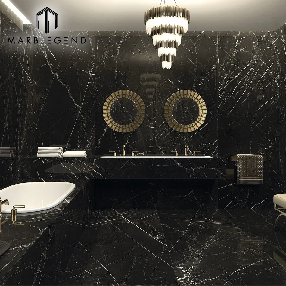 Honed surface Chinese natural stone matt nero marquina black marble slab