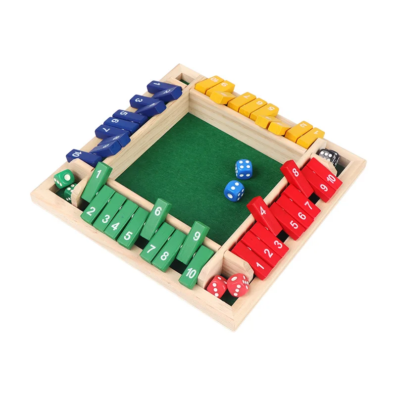 Classic Travel Learning Numbers Colorful 4 Way Player Flip Lid Shut The Box Dice Wooden Board Game