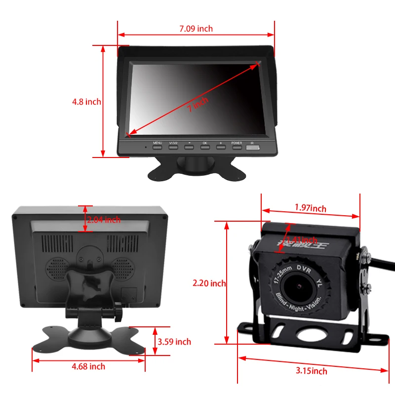1080P 7 inch Truck DVR Monitor Driving Recorder Dual Lens Front/Rear Dual Recording HD Night Vision Reversing Camera